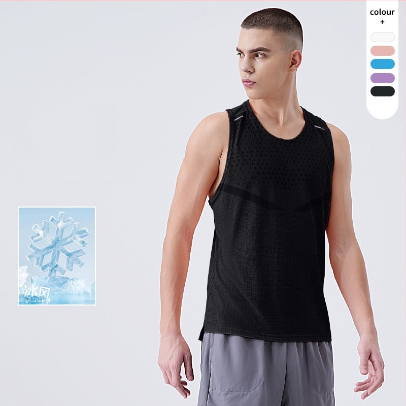 Мъжка бързосъхнеща безръкавна спортна жилетка за тичане — каре шарка, 100% полиестер, Ice Silk влагоотвеждаща, лятно облекло