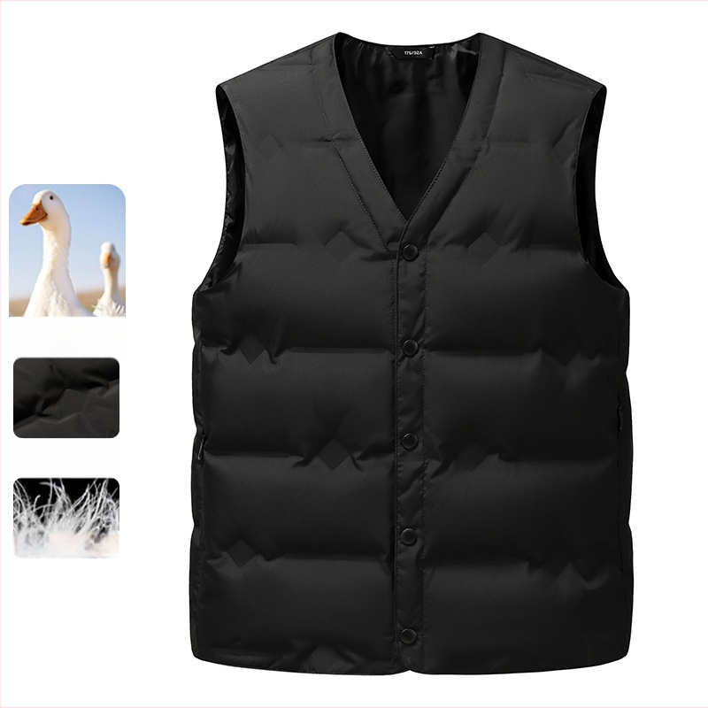 Pánska vesta s kačacím perím, bez rukávov, zimná kolekcia 2025, materiál: nylon, výplň: kačacie perie, obsah peria 86–90%, hrúbka: zosilnená
