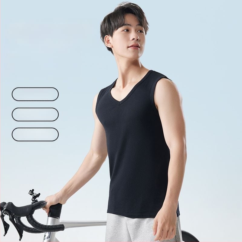 Pánska bavlnená vesta s širokými ramenami, bez rukávov, V-krk, voľnočasový štýl, 95–100% bavlna, gramáž tkaniny 181–200 g/m²