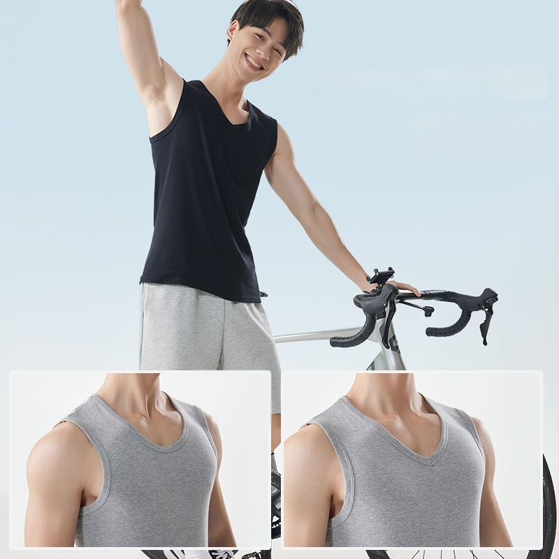 Pánska bavlnená vesta s širokými ramenami, bez rukávov, V-krk, voľnočasový štýl, 95–100% bavlna, gramáž tkaniny 181–200 g/m²