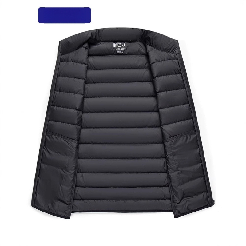 Unisex ľahká vesta s perím, so zipsom, stojací golier, na zimu; vonkajší materiál: nylon, podšívka: polyester, výplň: biele kačacie perie