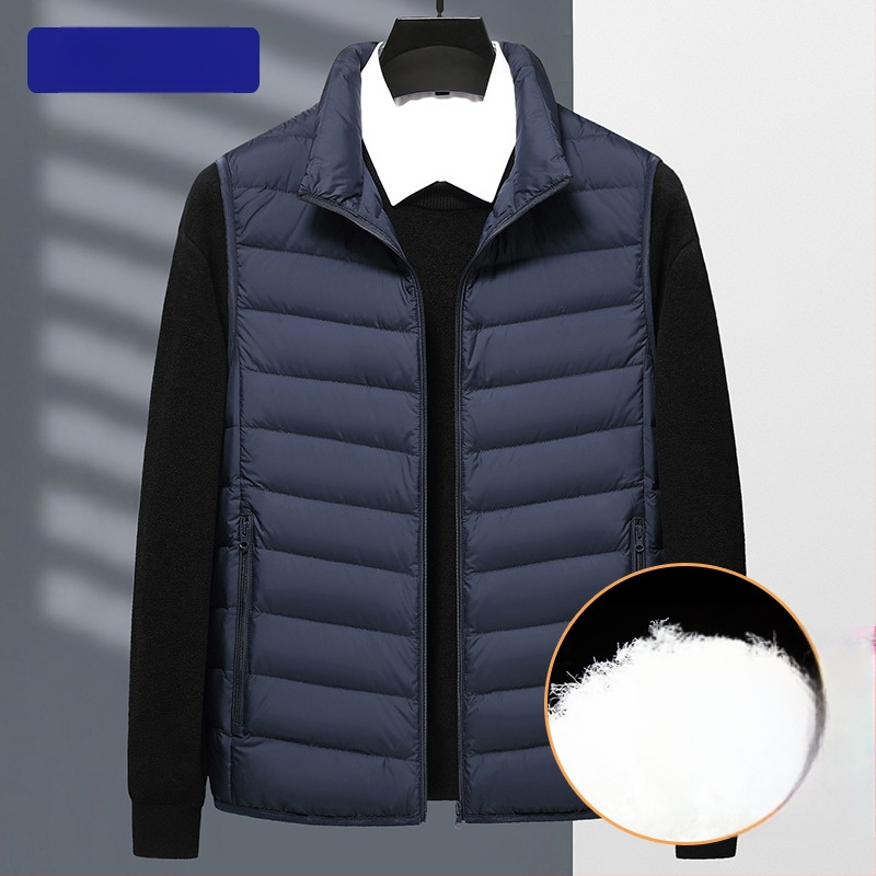 Unisex ľahká vesta s perím, so zipsom, stojací golier, na zimu; vonkajší materiál: nylon, podšívka: polyester, výplň: biele kačacie perie