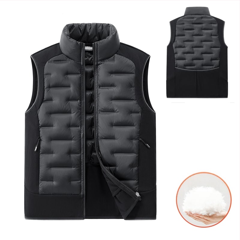 Mužská športová vesta z peria so stojacim golom – 86–90% perja, výplň <100 g, výplň: biele kačacie perie, hlavný materiál: nylon