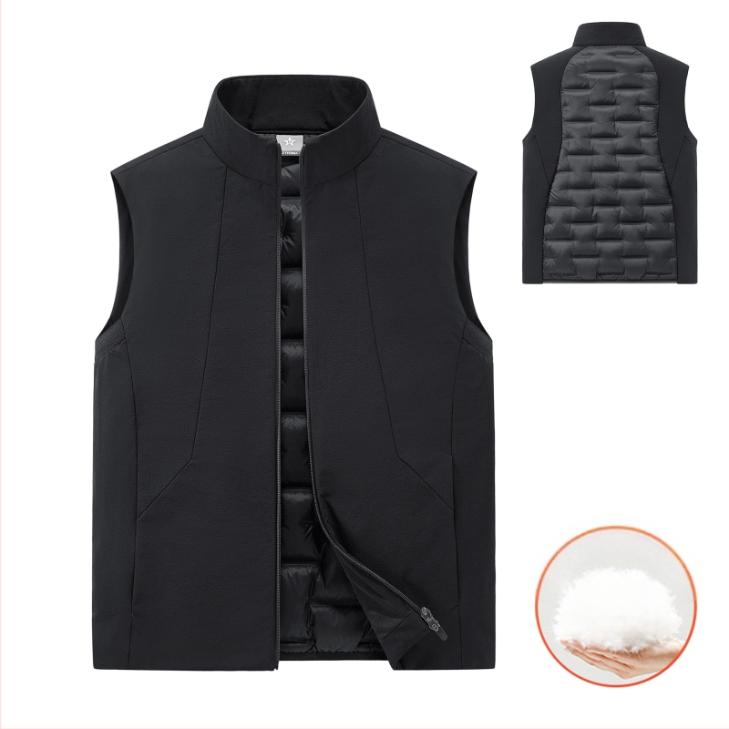 Mužská športová vesta z peria so stojacim golom – 86–90% perja, výplň <100 g, výplň: biele kačacie perie, hlavný materiál: nylon