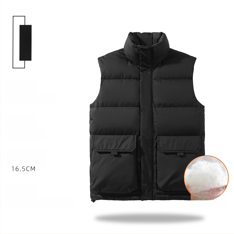 Hlboká vesta s výplňou husieho peria, stojací golier, zips, viac vreciek, zimné oblečenie