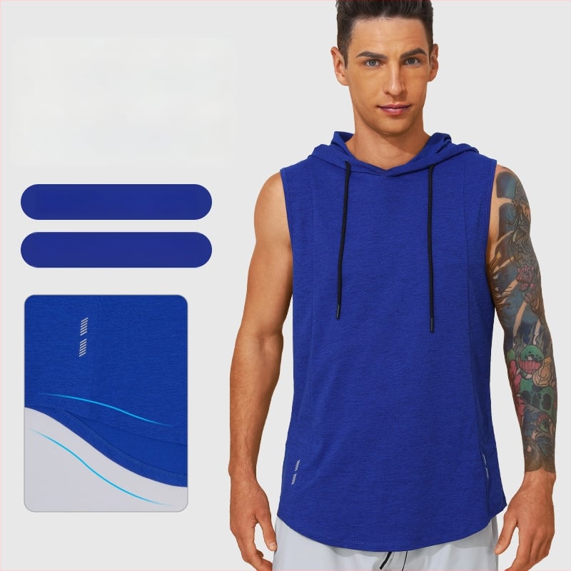 Мъжки безръкав жилетка с качулка – дишаща, бързосъхнеща, 100% полиестер, за бягане и фитнес (лято/пролет)