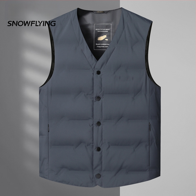 Mužská péřová vesta, ľahká, výplň bielym kačacím perom 86–90%, polyesterová tkanina, vhodná pre zimu, mierna zima (-5°C až 0°C)