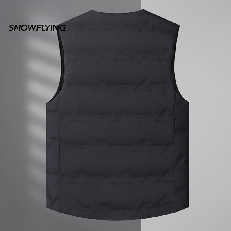Mužská péřová vesta, ľahká, výplň bielym kačacím perom 86–90%, polyesterová tkanina, vhodná pre zimu, mierna zima (-5°C až 0°C)