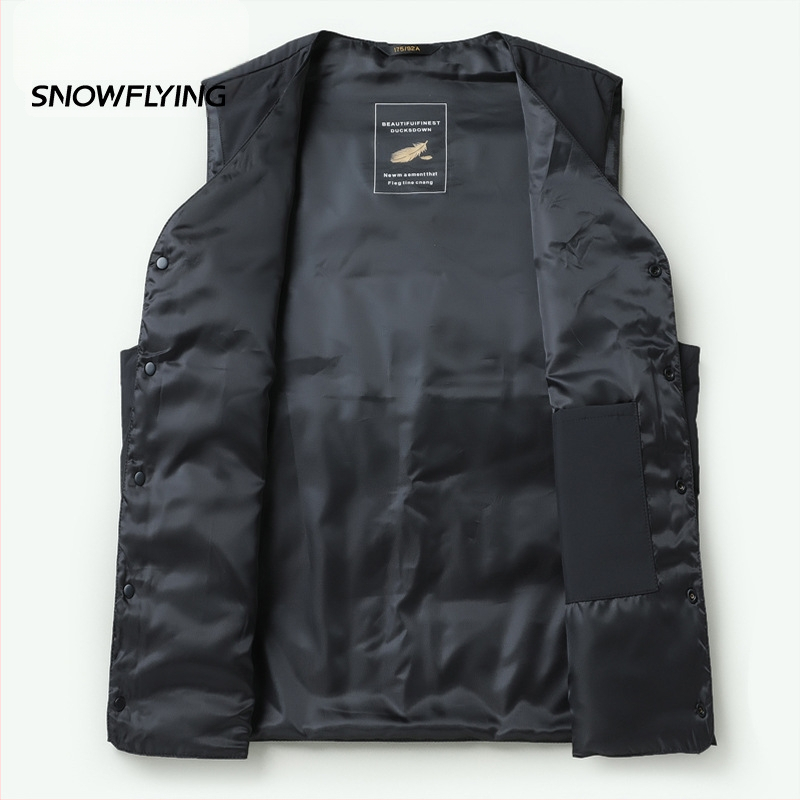 Mužská péřová vesta, ľahká, výplň bielym kačacím perom 86–90%, polyesterová tkanina, vhodná pre zimu, mierna zima (-5°C až 0°C)