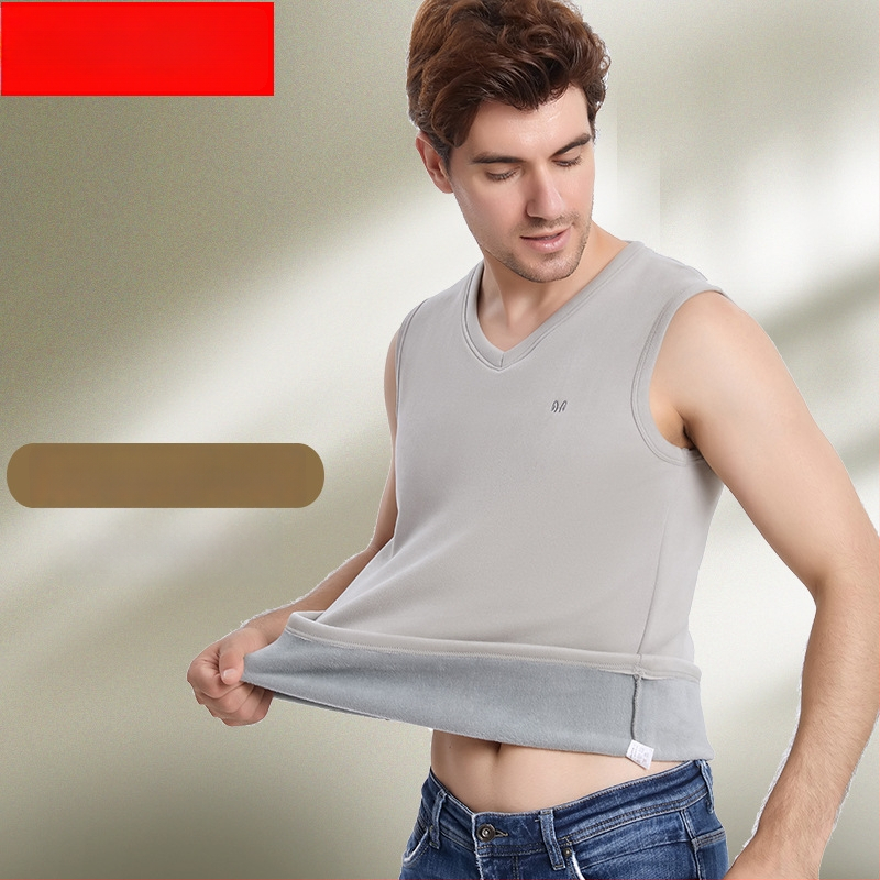 Ανδρικό ζεστό γιλέκο με βελούδινη επένδυση και πολυεστερική ύφανση για το χειμώνα, ανάλαφρο στυλ