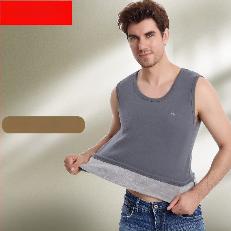 Ανδρικό ζεστό γιλέκο με βελούδινη επένδυση και πολυεστερική ύφανση για το χειμώνα, ανάλαφρο στυλ