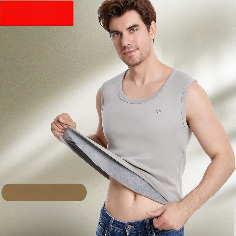 Ανδρικό ζεστό γιλέκο με βελούδινη επένδυση και πολυεστερική ύφανση για το χειμώνα, ανάλαφρο στυλ