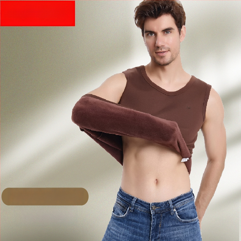 Ανδρικό ζεστό γιλέκο με βελούδινη επένδυση και πολυεστερική ύφανση για το χειμώνα, ανάλαφρο στυλ