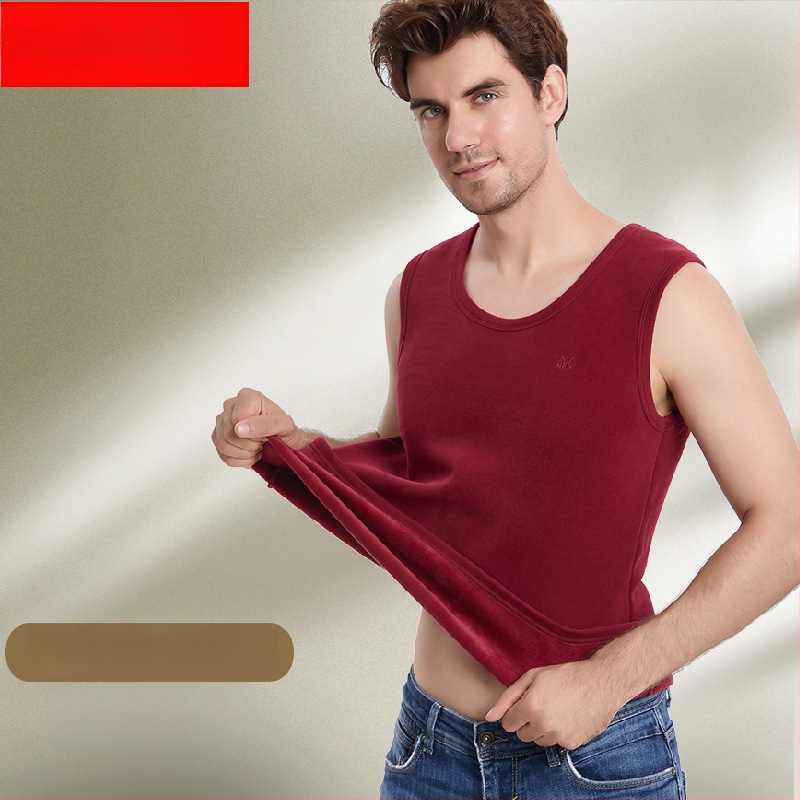 Ανδρικό ζεστό γιλέκο με βελούδινη επένδυση και πολυεστερική ύφανση για το χειμώνα, ανάλαφρο στυλ