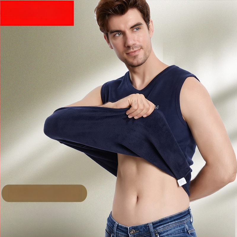 Ανδρικό ζεστό γιλέκο με βελούδινη επένδυση και πολυεστερική ύφανση για το χειμώνα, ανάλαφρο στυλ