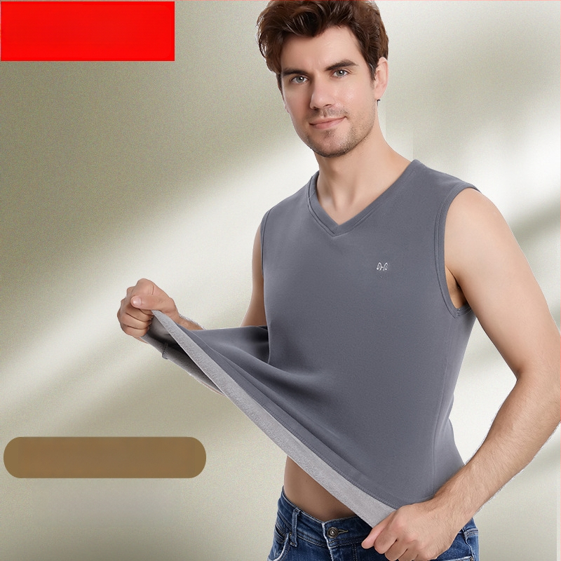 Ανδρικό ζεστό γιλέκο με βελούδινη επένδυση και πολυεστερική ύφανση για το χειμώνα, ανάλαφρο στυλ