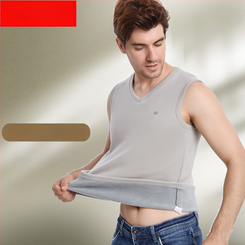 Ανδρικό ζεστό γιλέκο με βελούδινη επένδυση και πολυεστερική ύφανση για το χειμώνα, ανάλαφρο στυλ