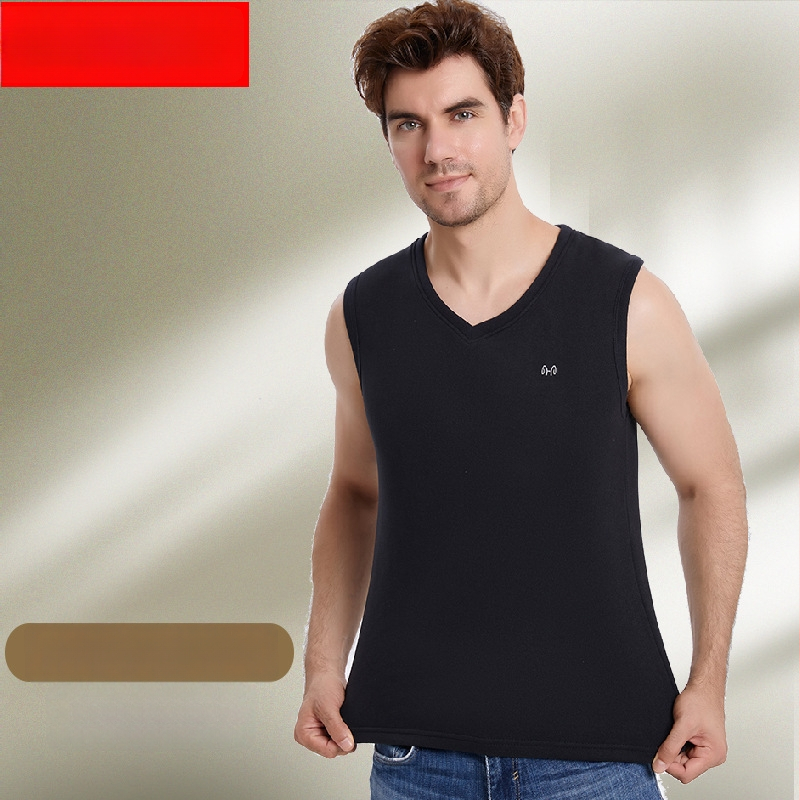 Ανδρικό ζεστό γιλέκο με βελούδινη επένδυση και πολυεστερική ύφανση για το χειμώνα, ανάλαφρο στυλ