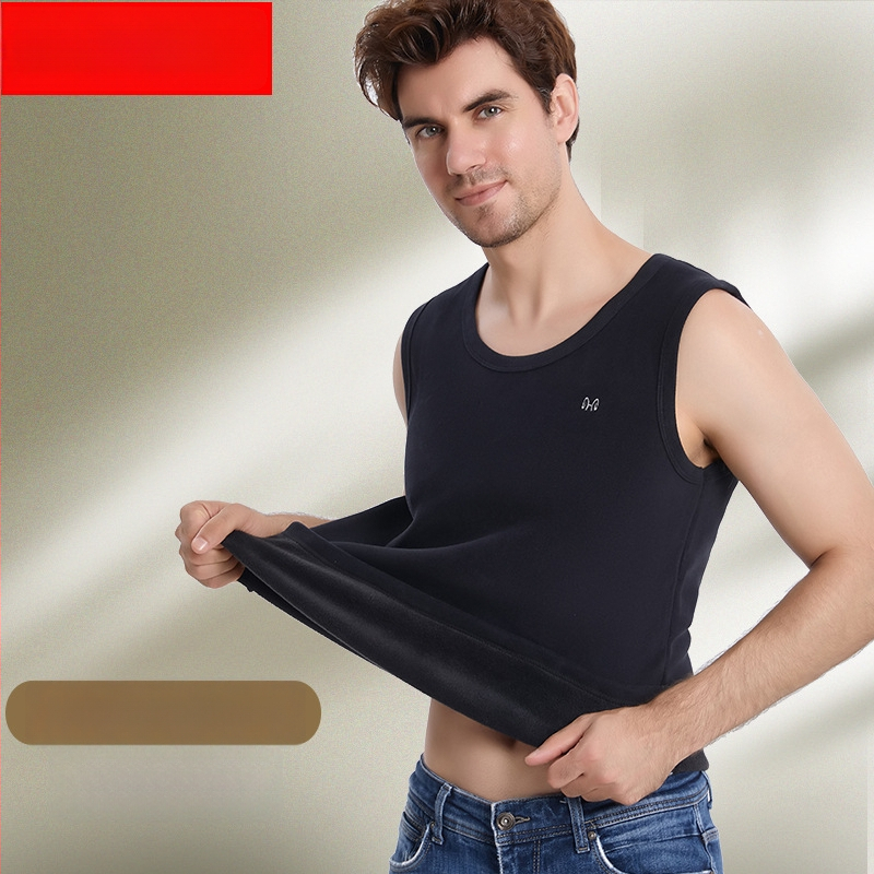 Ανδρικό ζεστό γιλέκο με βελούδινη επένδυση και πολυεστερική ύφανση για το χειμώνα, ανάλαφρο στυλ