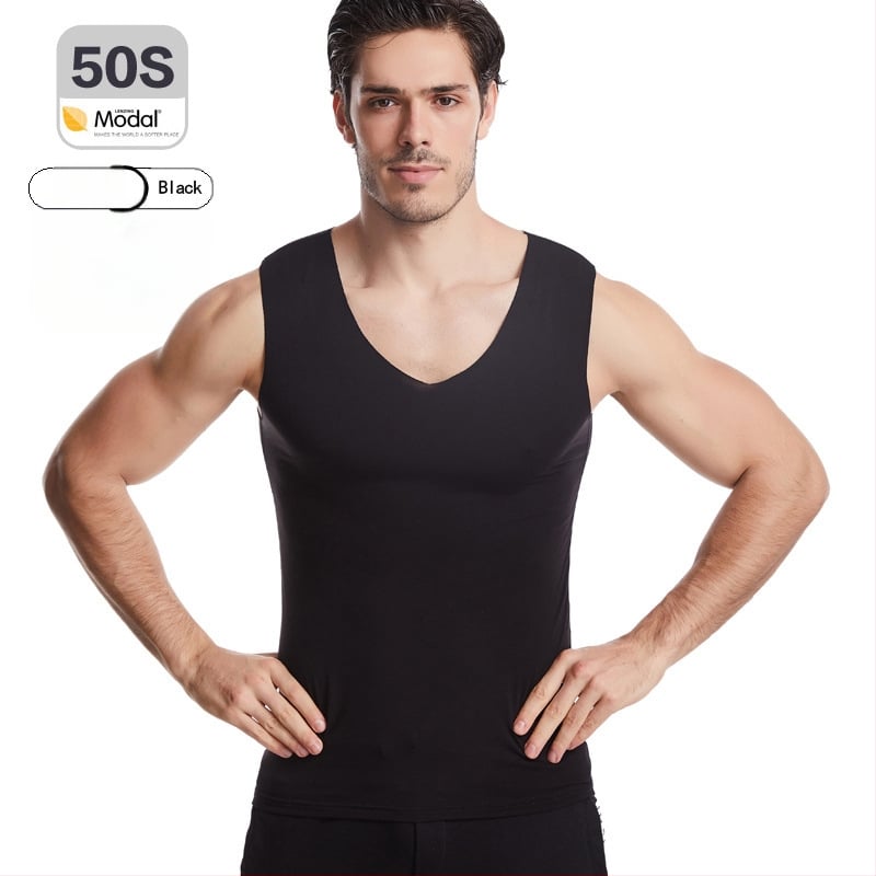 Pánske modal bezšvové tielko s širokými ramenami, okrúhly výstrih, stredná hrúbka 161–180 g/m², leto