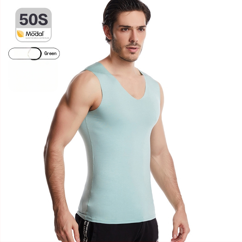 Pánske modal bezšvové tielko s širokými ramenami, okrúhly výstrih, stredná hrúbka 161–180 g/m², leto