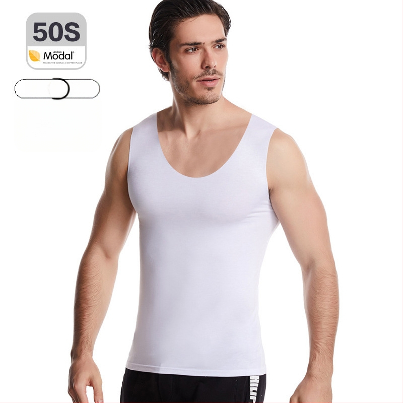 Pánske modal bezšvové tielko s širokými ramenami, okrúhly výstrih, stredná hrúbka 161–180 g/m², leto