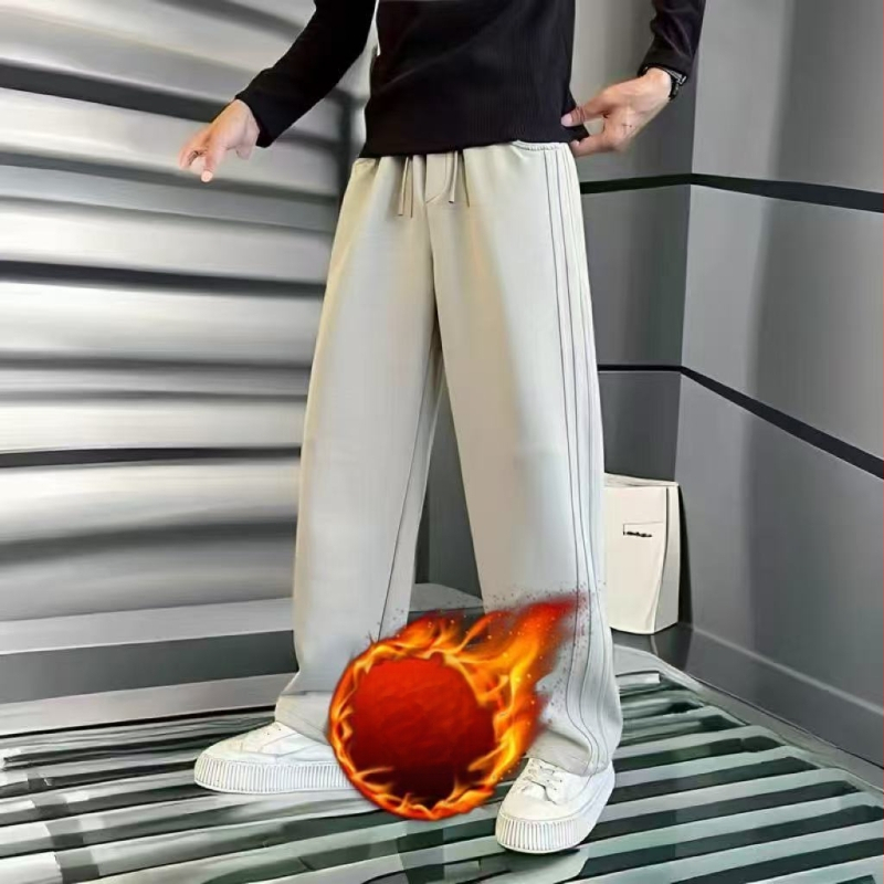 Pánske nohavice so rovnými nohami, voľné, casual, z polyesterových vlákien, jemná pružnosť, stredový pás, dlhé nohavice