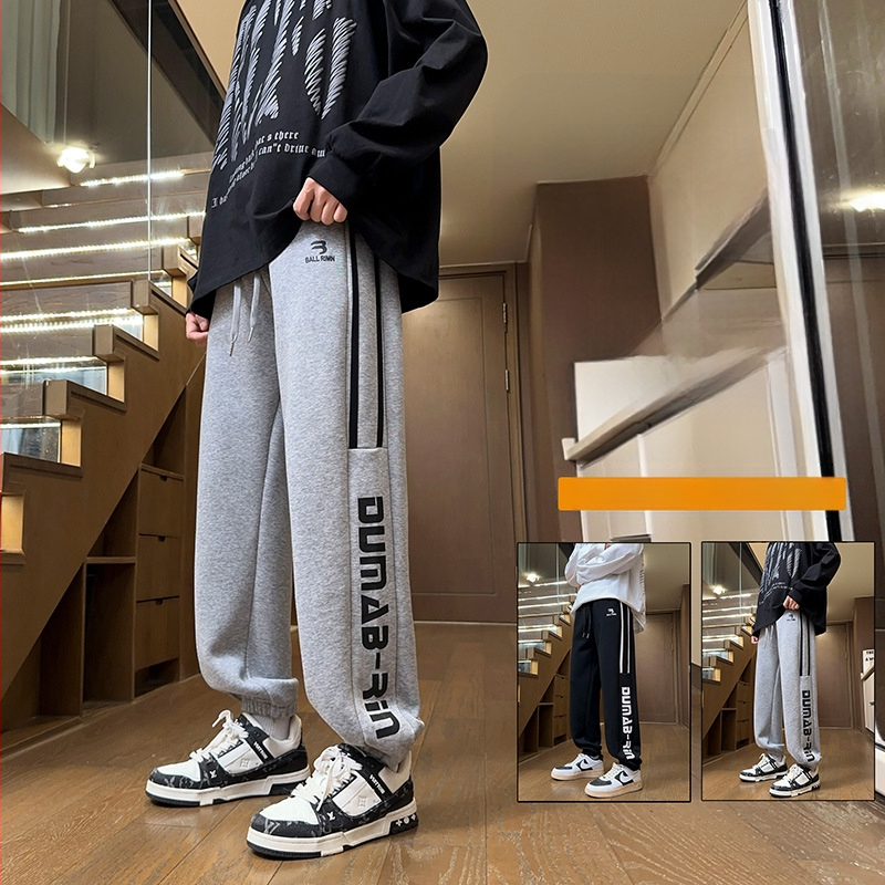 Bavlnené mladistvé rovné dlhé nohavice, stredná elasticita, stredný pás, jeseň