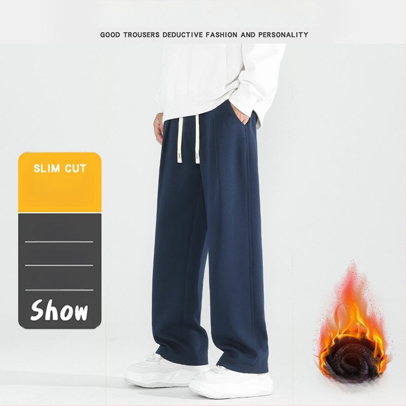 Pánske športovo voľnočasové nohavice, voľný strih, rovné nohavice, fleecová podšívka, bavlna, šnúrka na stiahnutie
