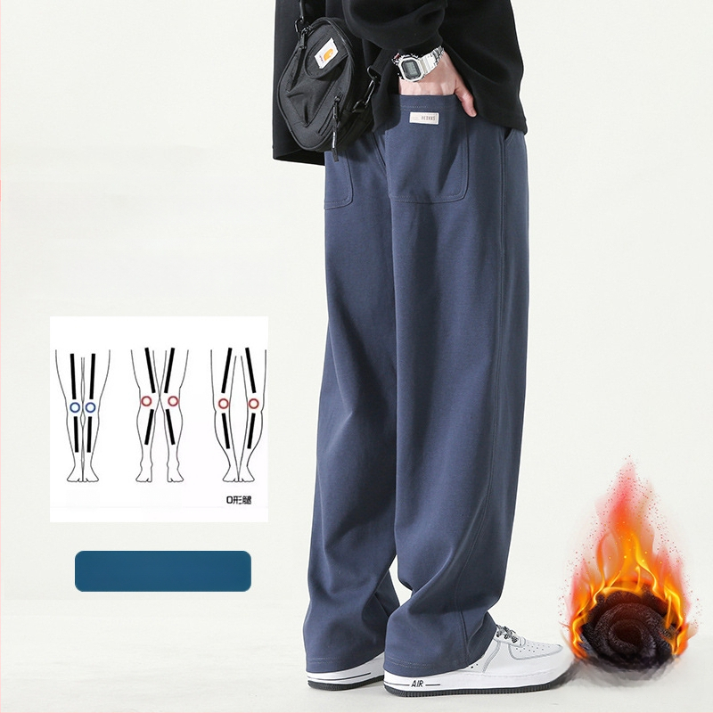 Pánske športovo voľnočasové nohavice, voľný strih, rovné nohavice, fleecová podšívka, bavlna, šnúrka na stiahnutie
