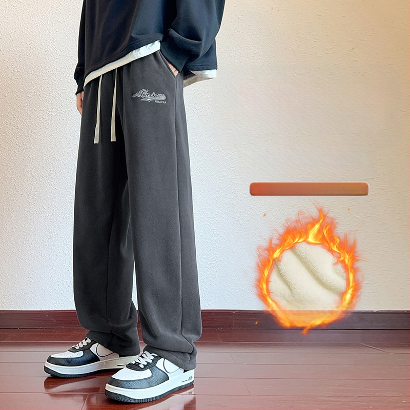 Pánske voľnočasové nohavice s fleecovou podšívkou, z polyesteru s 6% elastanom, voľný strih, stredný pás, pruhovaný vzor