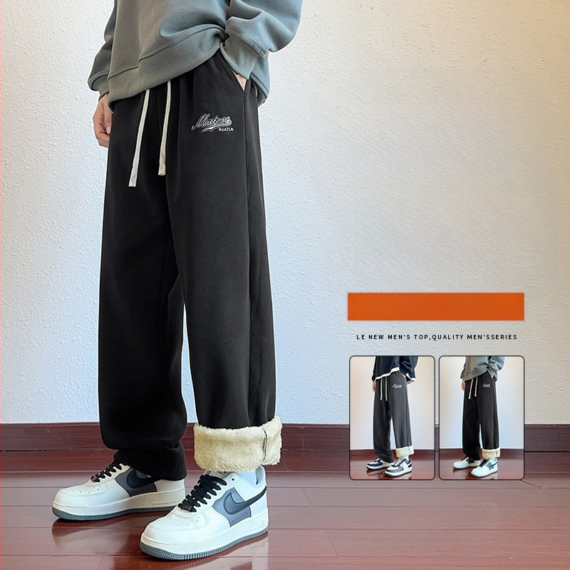 Pánske voľnočasové nohavice s fleecovou podšívkou, z polyesteru s 6% elastanom, voľný strih, stredný pás, pruhovaný vzor