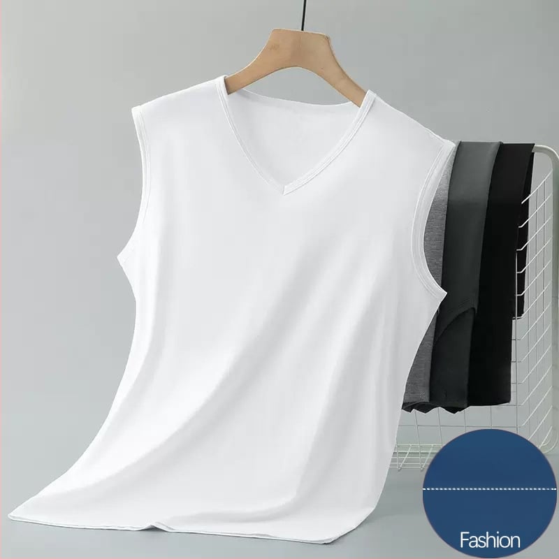 Priliehavé pánske tielko bez rukávov z 100% bavlny, tenký materiál, rovný lem