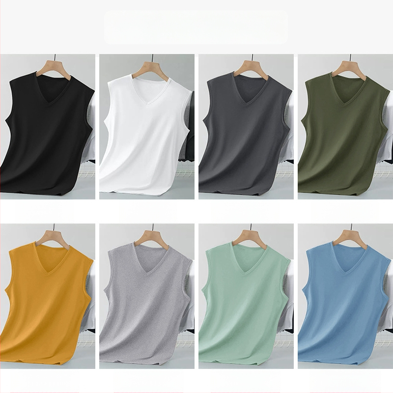 Priliehavé pánske tielko bez rukávov z 100% bavlny, tenký materiál, rovný lem