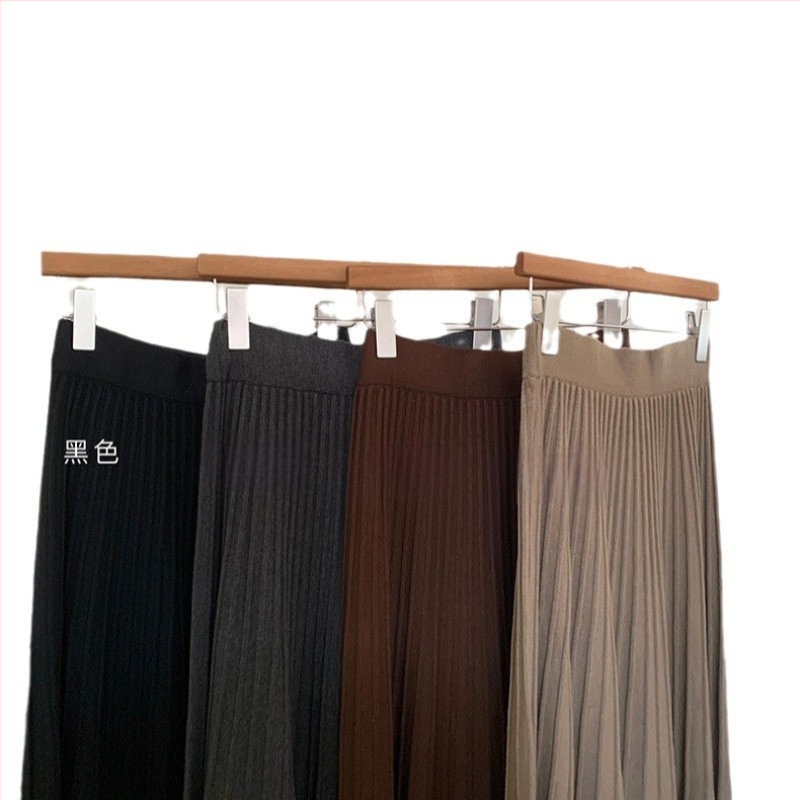 Vysokopásová plisovaná pletená midi sukňa, viskózové vlákno 70–80% hlavný materiál, mikroelastická