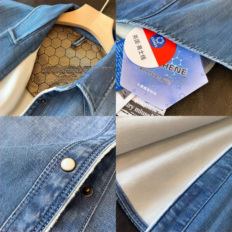 Ženska denim košulja s podstavom za toplinu, europski stil, uski kroj, za jesen i zimu
