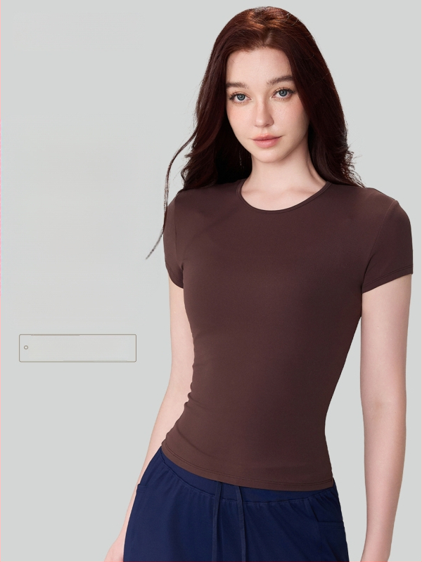 Dámske joga tričko - úzky strih, okrúhly výstrih, krátke rukávy, dĺžka po boky, Nylon 91%/Spandex 9% (150 g)