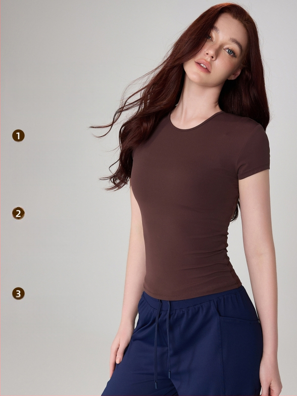 Dámske joga tričko - úzky strih, okrúhly výstrih, krátke rukávy, dĺžka po boky, Nylon 91%/Spandex 9% (150 g)