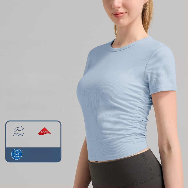 RUNA PULSE Γυναικεία T‑shirt γιόγκα - γρήγορο στέγνωμα, εφαρμογή στη μέση, κοντά μανίκια, μήκος στο ισχίο, κατάλληλο για τρέξιμο