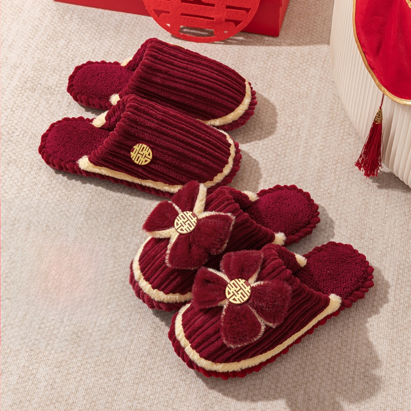 Svadobné papuče pre páry, velúrový vršok, PVC podrážka, hrubé, protišmykové, teplé na zimu a jeseň