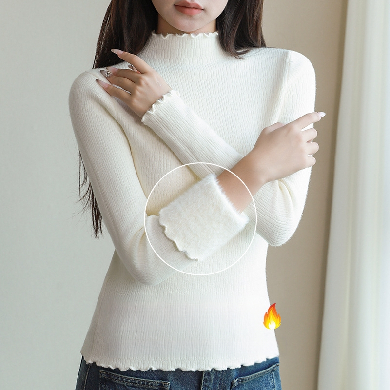 Naistele mõeldud poolkõrge kaelusega kampsun, pikad varrukad, paks fleece vooder, viskooskiud