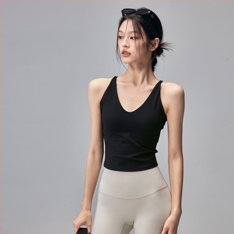 Jóga tielko s výplňou na prsia, elastické, priliehavý strih, stredná dĺžka, materiál Nylon-Spandex