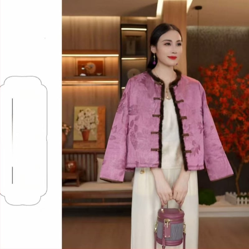 Dámsky externý kabát s kožušinovým golierom, polyesterové vlákno 95%+, dlhé rukávy, bežná dĺžka