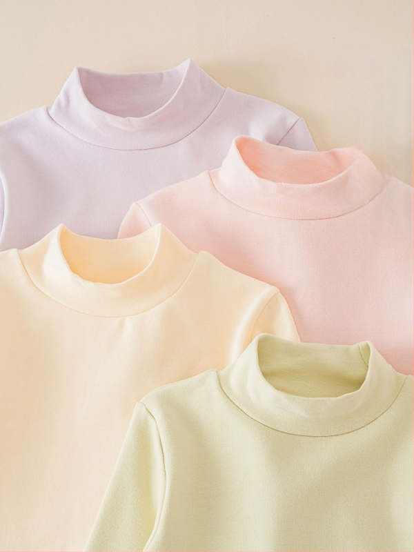 Detské základné tričko s dlhým rukávom, korejský štýl, 95% bavlna, brusená mäkká úprava, bez kapucne, jednobarevný vzor, na zimu jar jeseň