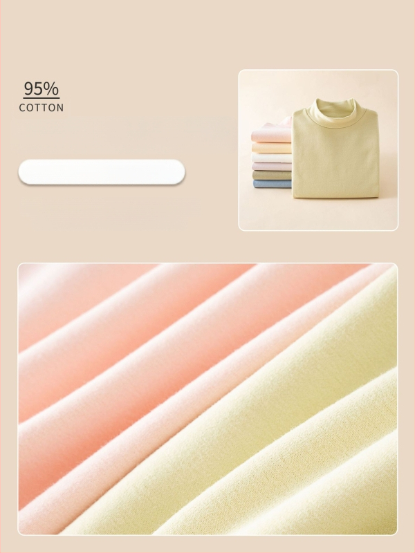 Detské základné tričko s dlhým rukávom, korejský štýl, 95% bavlna, brusená mäkká úprava, bez kapucne, jednobarevný vzor, na zimu jar jeseň