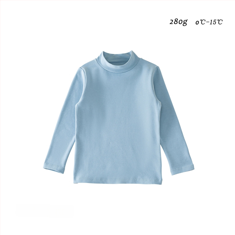 Detské základné tričko s dlhým rukávom, korejský štýl, 95% bavlna, brusená mäkká úprava, bez kapucne, jednobarevný vzor, na zimu jar jeseň