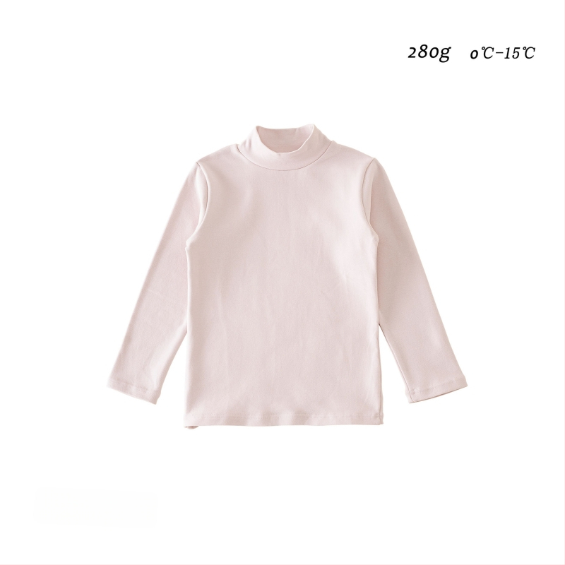Detské základné tričko s dlhým rukávom, korejský štýl, 95% bavlna, brusená mäkká úprava, bez kapucne, jednobarevný vzor, na zimu jar jeseň