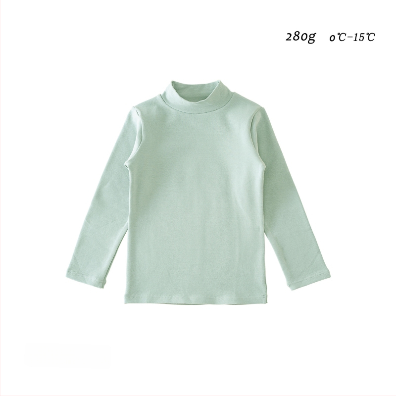 Detské základné tričko s dlhým rukávom, korejský štýl, 95% bavlna, brusená mäkká úprava, bez kapucne, jednobarevný vzor, na zimu jar jeseň