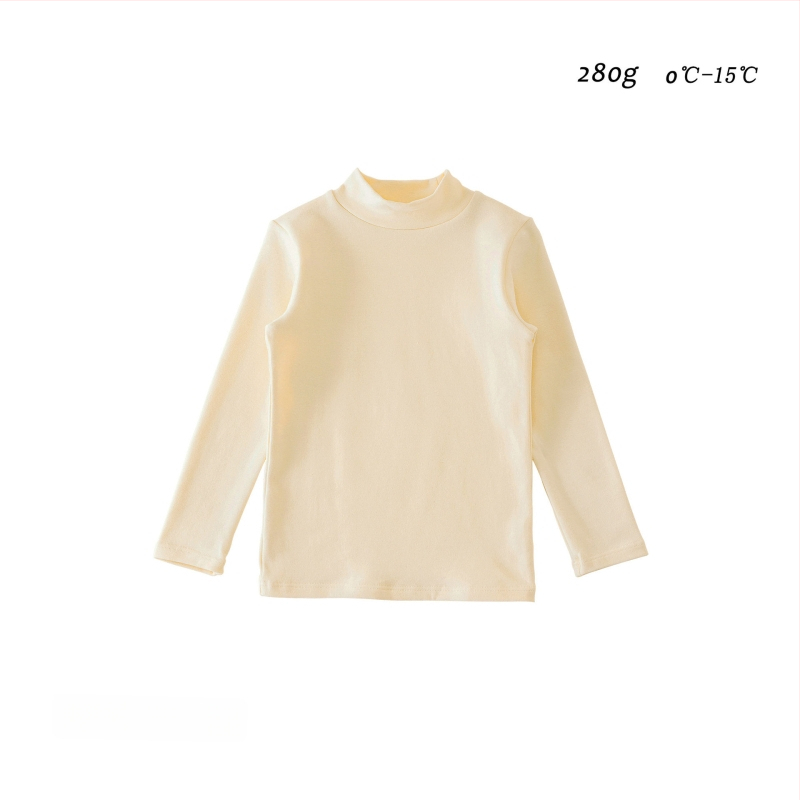 Detské základné tričko s dlhým rukávom, korejský štýl, 95% bavlna, brusená mäkká úprava, bez kapucne, jednobarevný vzor, na zimu jar jeseň
