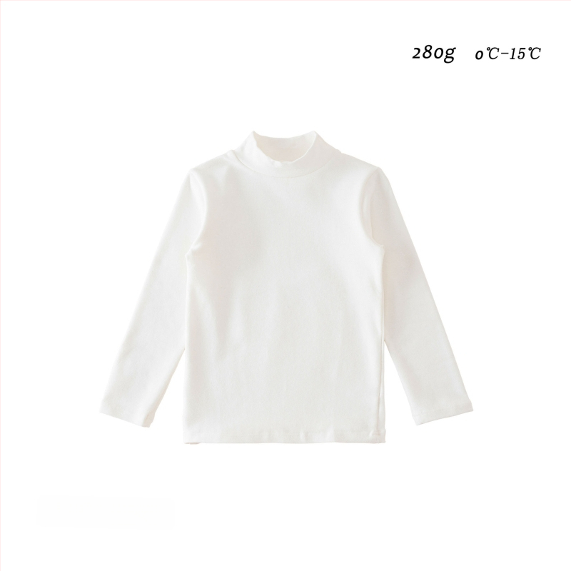 Detské základné tričko s dlhým rukávom, korejský štýl, 95% bavlna, brusená mäkká úprava, bez kapucne, jednobarevný vzor, na zimu jar jeseň